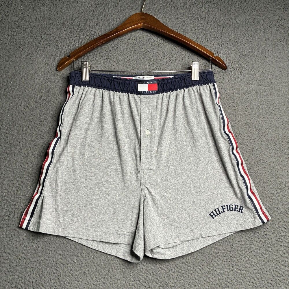 VTG Tommy Hilfiger Gray Boxer Shorts Logo Cotton Sleep Y2K Medium
